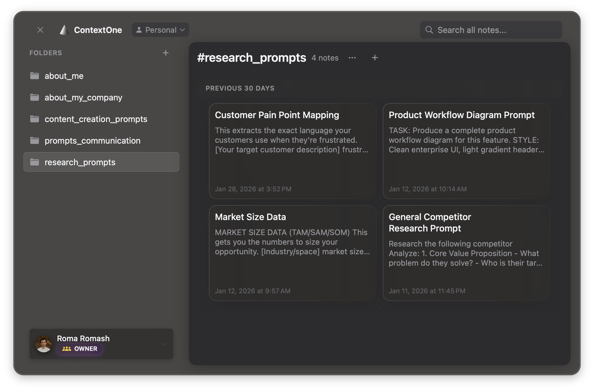 ContextOne - Your prompts and context organized in folders